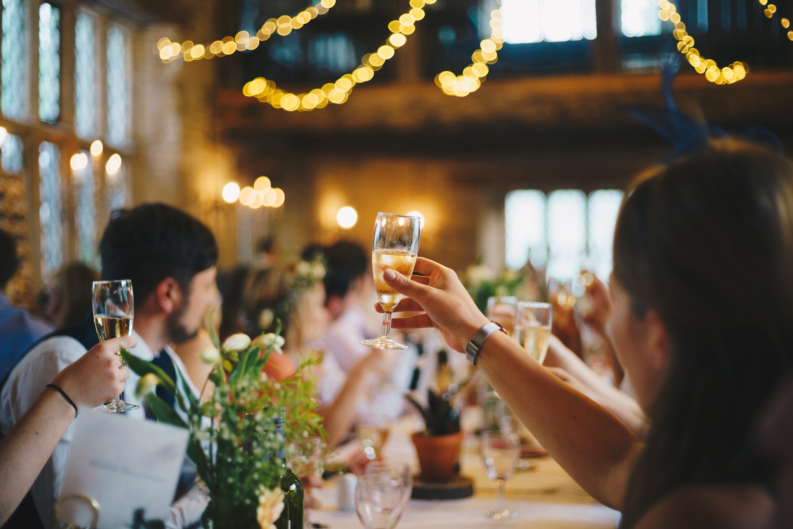 wedding guests making a toast