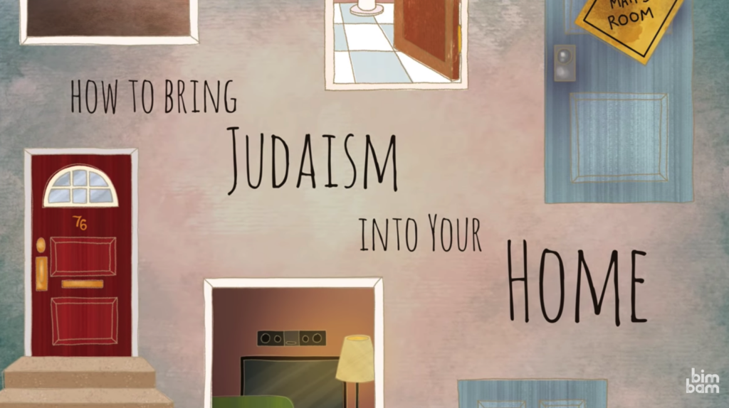 Illustrated doors and windows with text: How to Bring Judaism into Your Home.