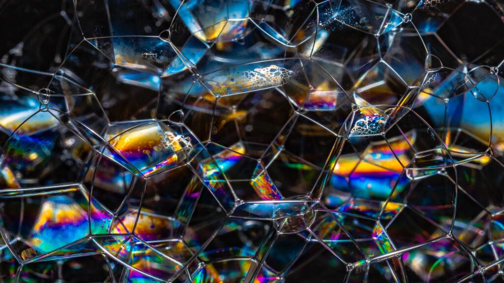 abstract image of wire shapes filled with prismed bubbles
