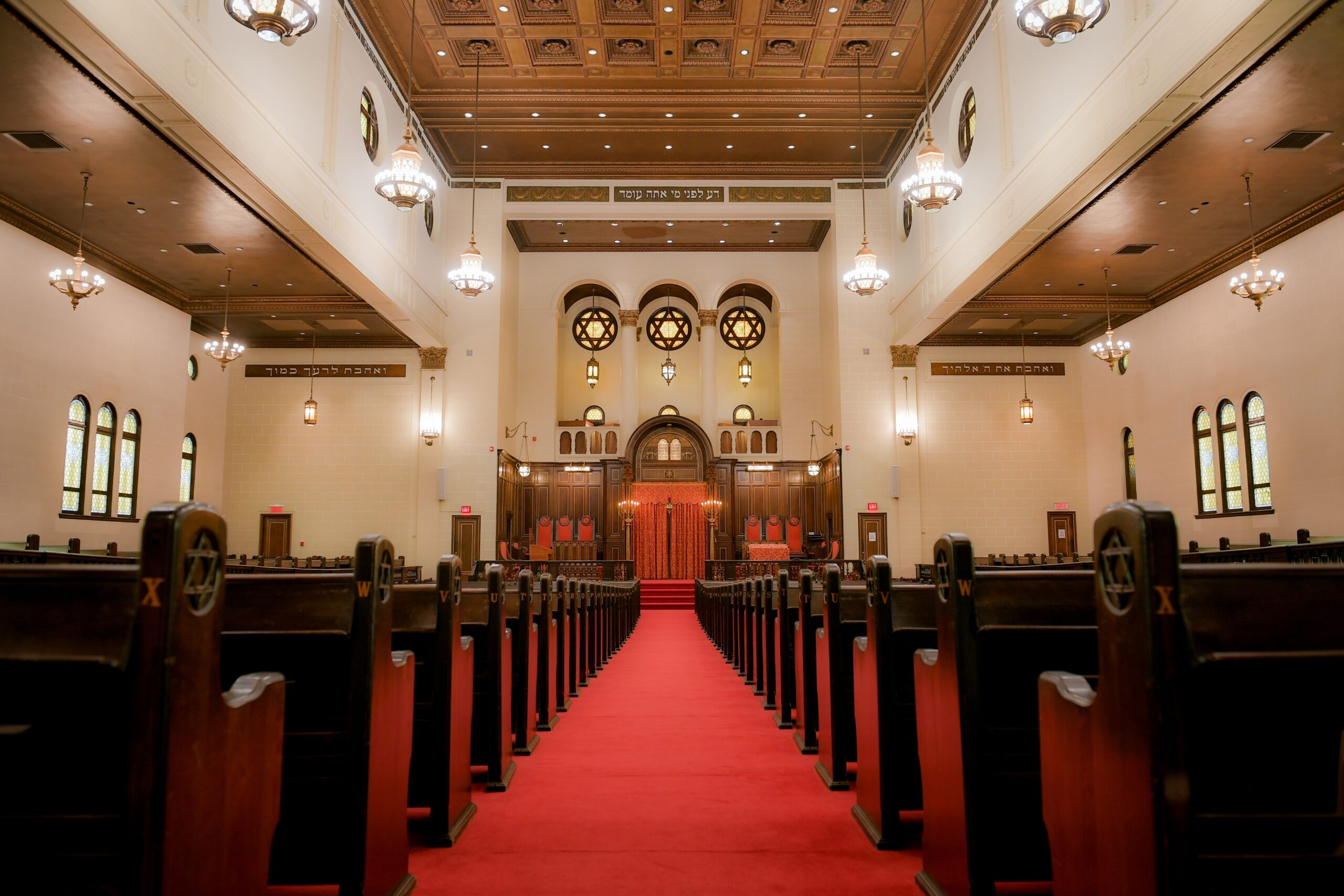 synagogue sanctuary with red carpet