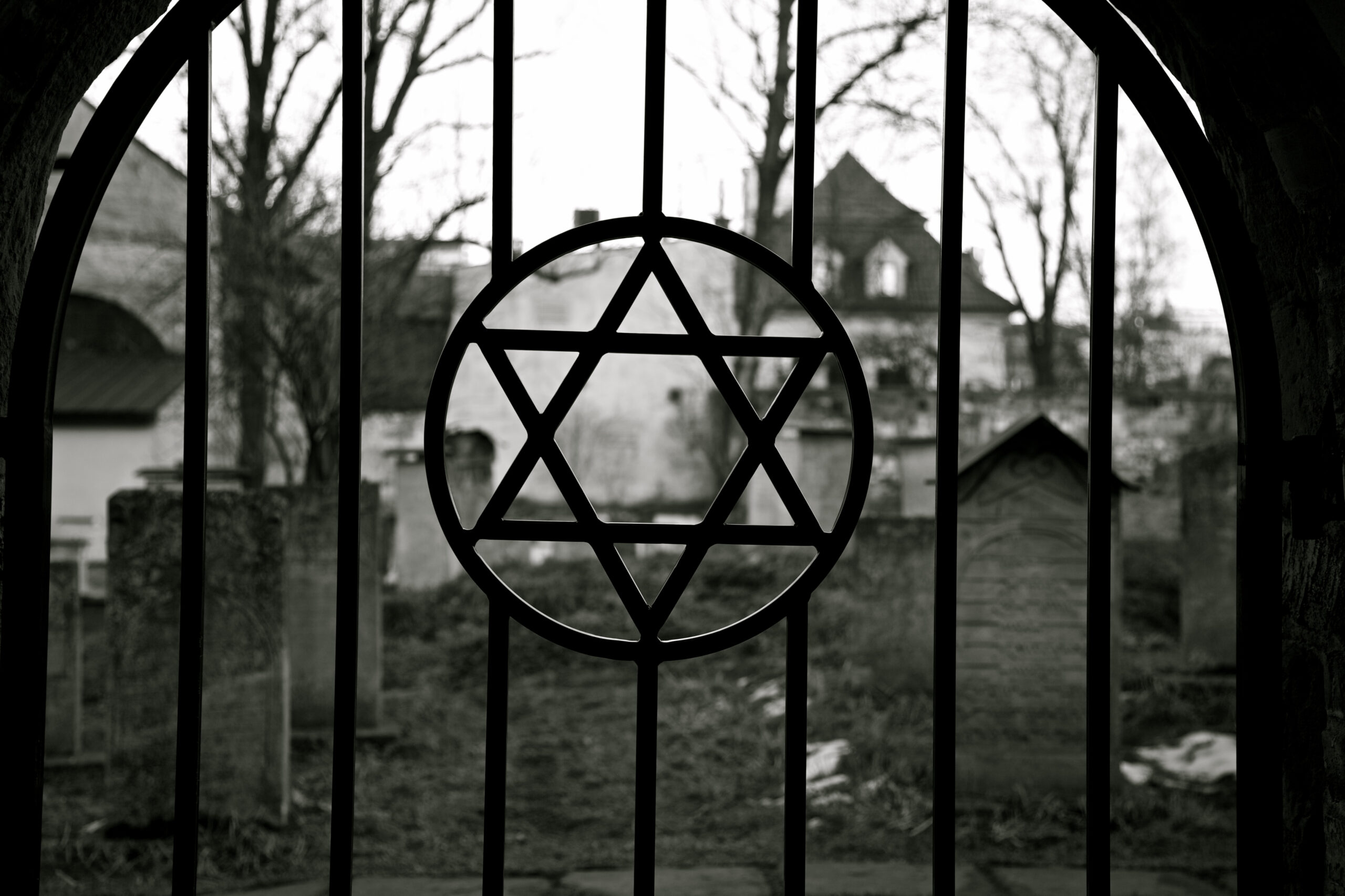A metal gate featuring a Star of David