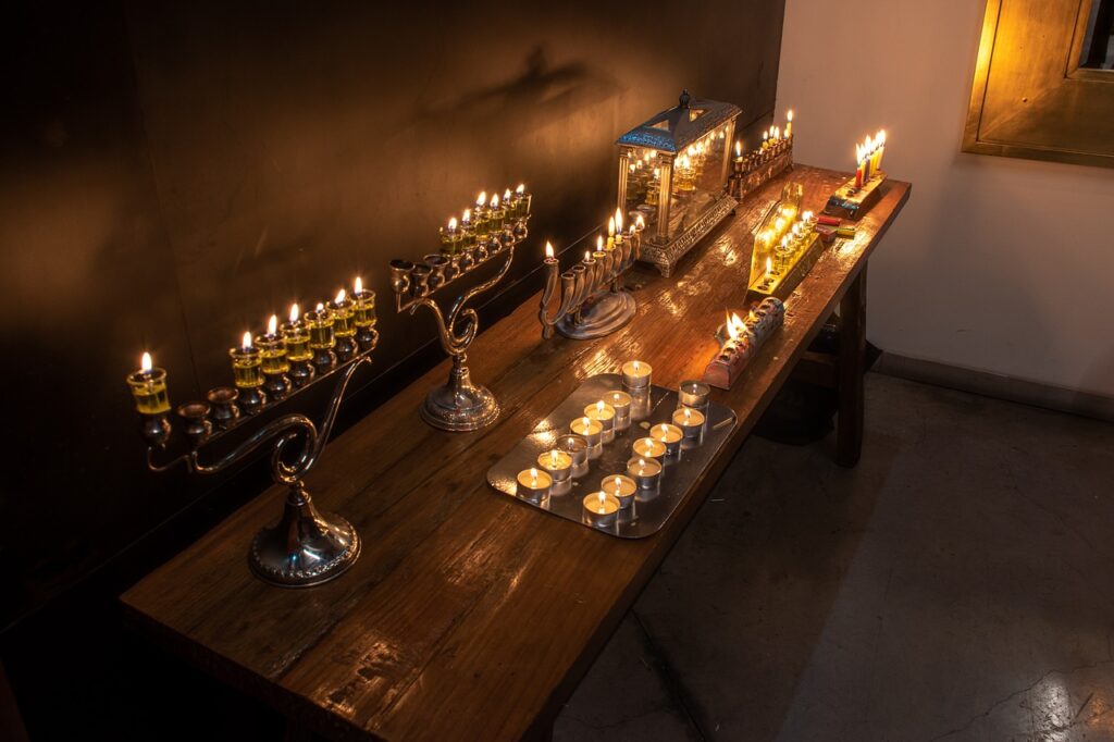 a table of hanukkah candles
