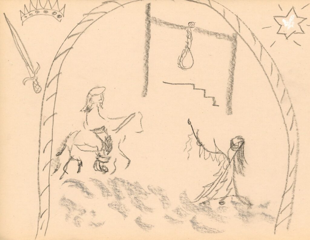 In this sketch, Vashti's ghost confronts the King.