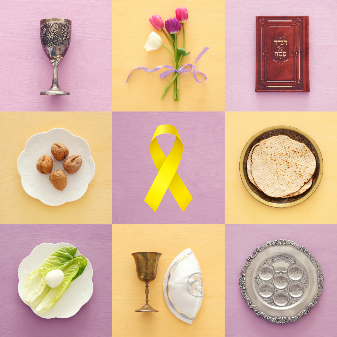 a collage of passover symbols with a yellow ribbon in the center