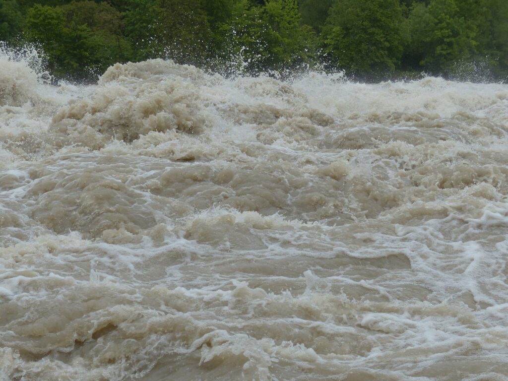 the raging waters of a flood