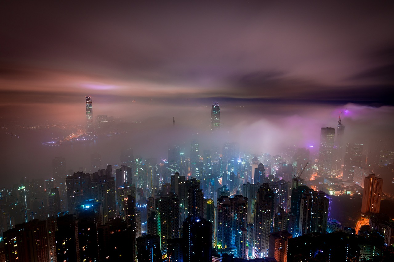 the night sky over a city landscape