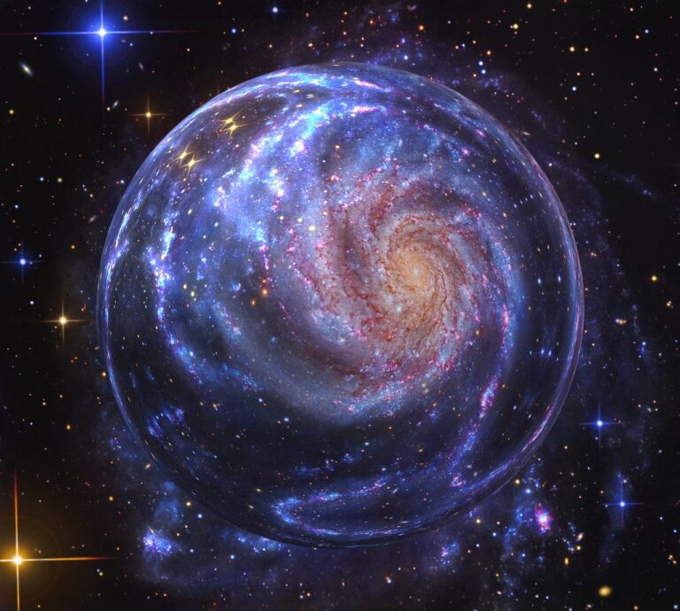 a picture of the cosmos, a swirling round planet