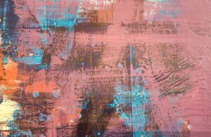 an abstract painting with red and blue colors