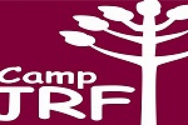 Logo of Camp JRF with a white tree silhouette on a maroon background.