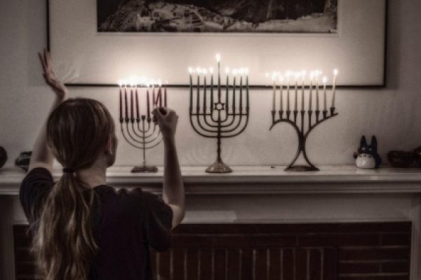 an alter of Hanukkah menorahs