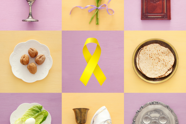 a collage of passover symbols with a yellow ribbon in the center