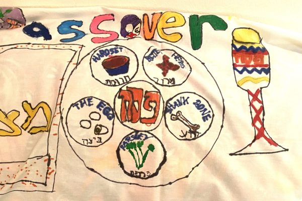 a colorfully designed passover pillowcase