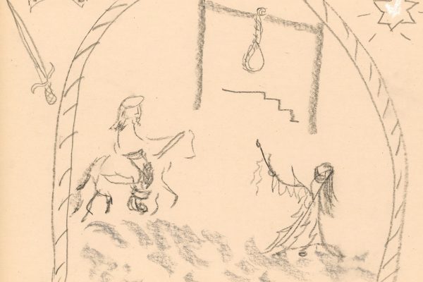 In this sketch, Vashti's ghost confronts the King.