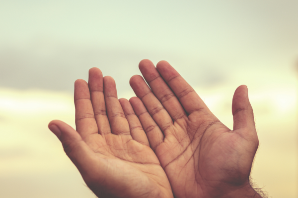 two hands reaching to the heavens
