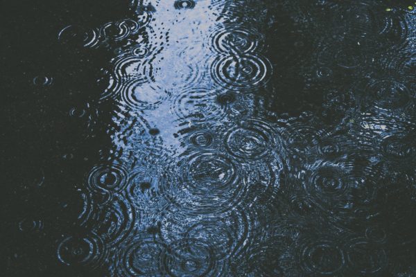 rain falling on a sidewalk
