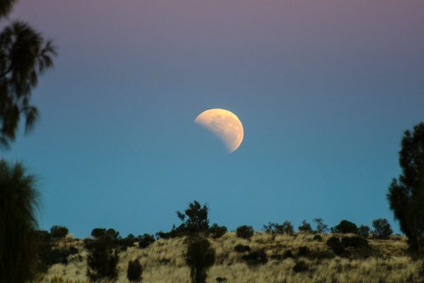 half moon titled in blue purple sky