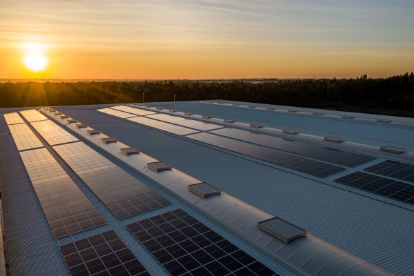 solar panels on a building with sunshine