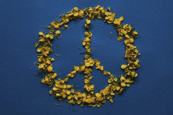 a peace sign made of leaves