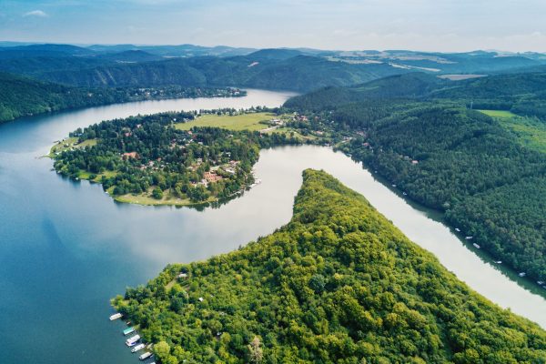 river from above with forks