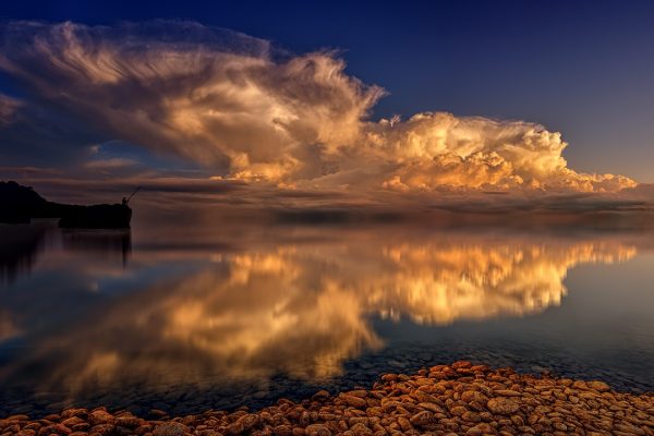 clouds reflected in the sea